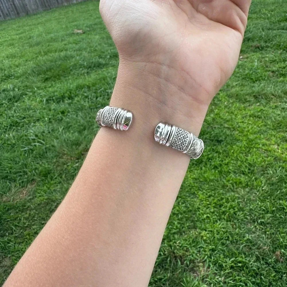 Diamond and Sterling Silver Elephant Cuff Bangle Bracelet - Picture 2 of 11